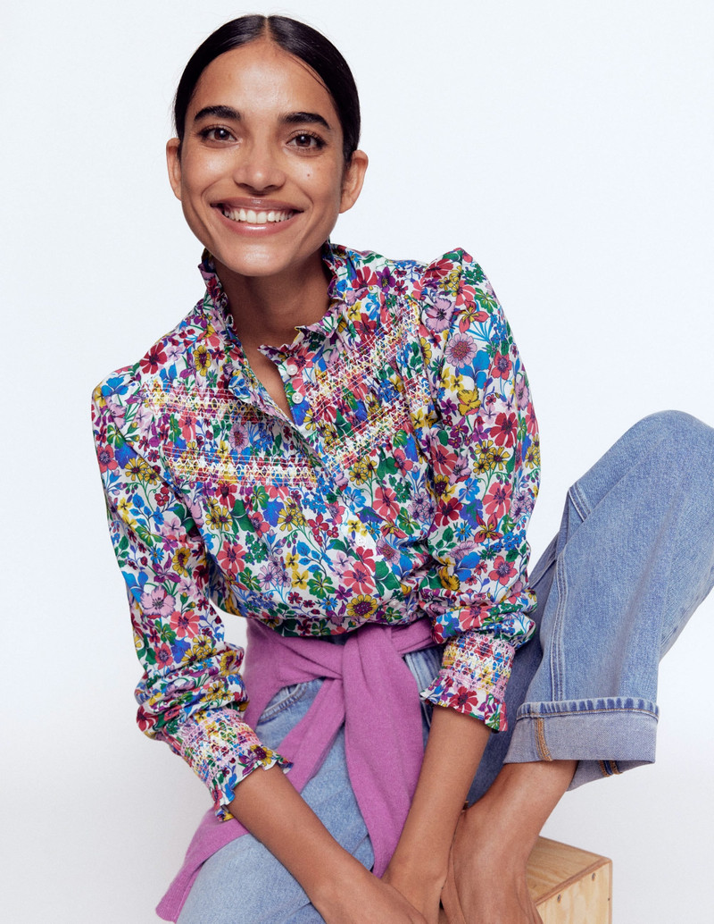 Esme Smocked Detail Frill Top-Multi, Blossoming Garden 6