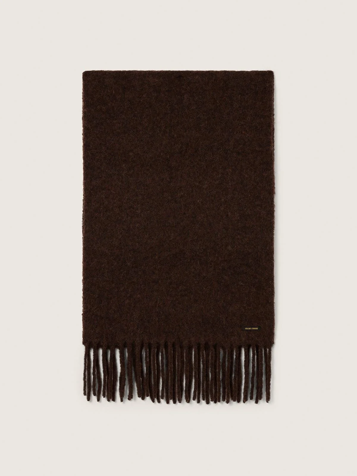 Scarf in dark brown alpaca wool with fringe - 1