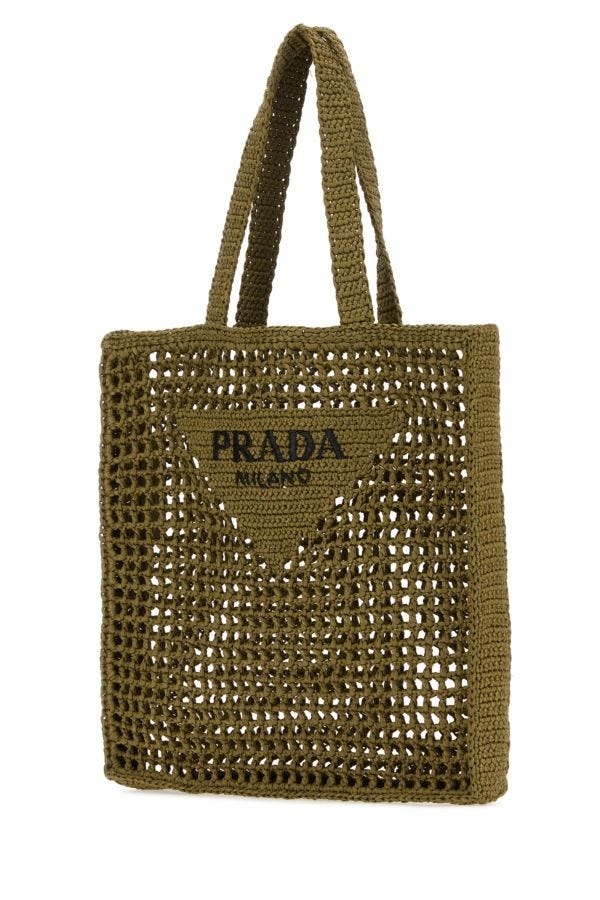 Prada Man Khaki Crochet Shopping Bag - 2