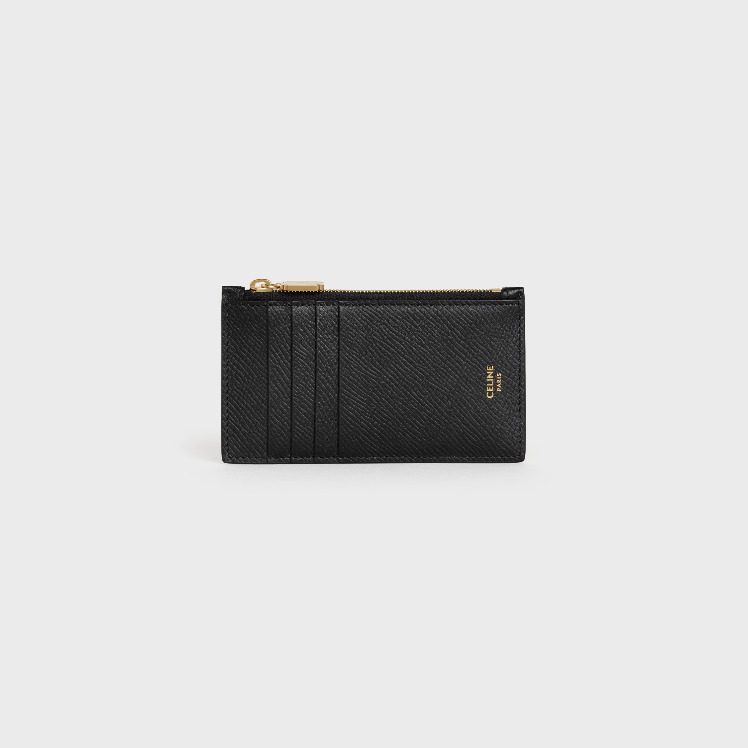 ZIPPED COMPACT CARD HOLDER IN GRAINED CALFSKIN - 1