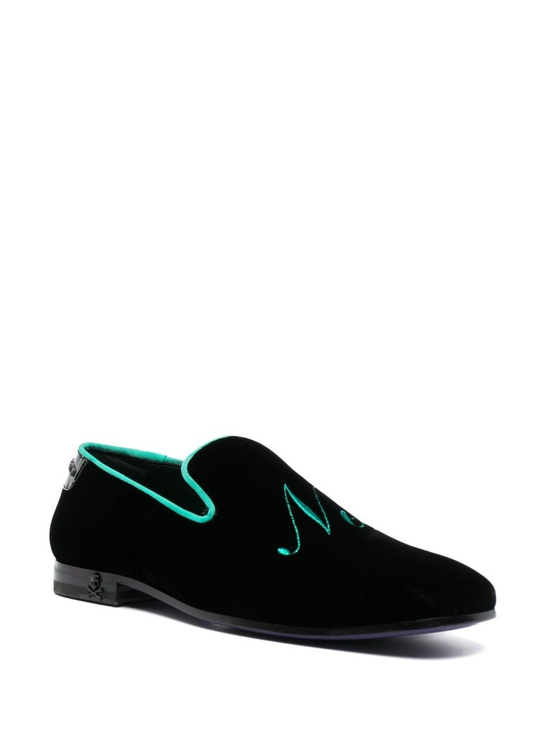PHILIPP PLEIN slogan-embroidered velvet loafers outlook
