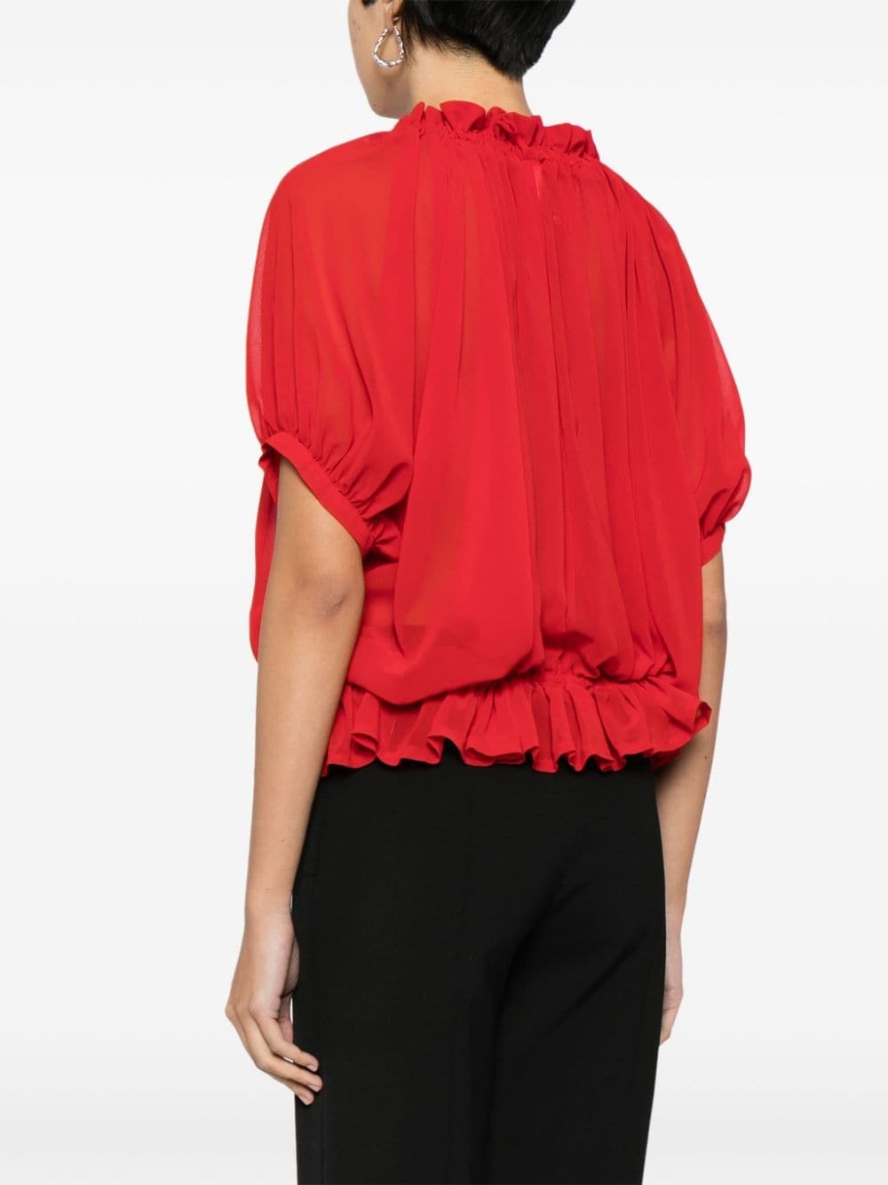 contrasting-bow ruched semi-sheer blouse - 4