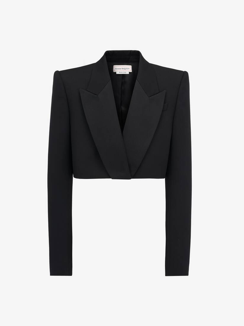 Women's Cropped Tuxedo Jacket in Black - 1