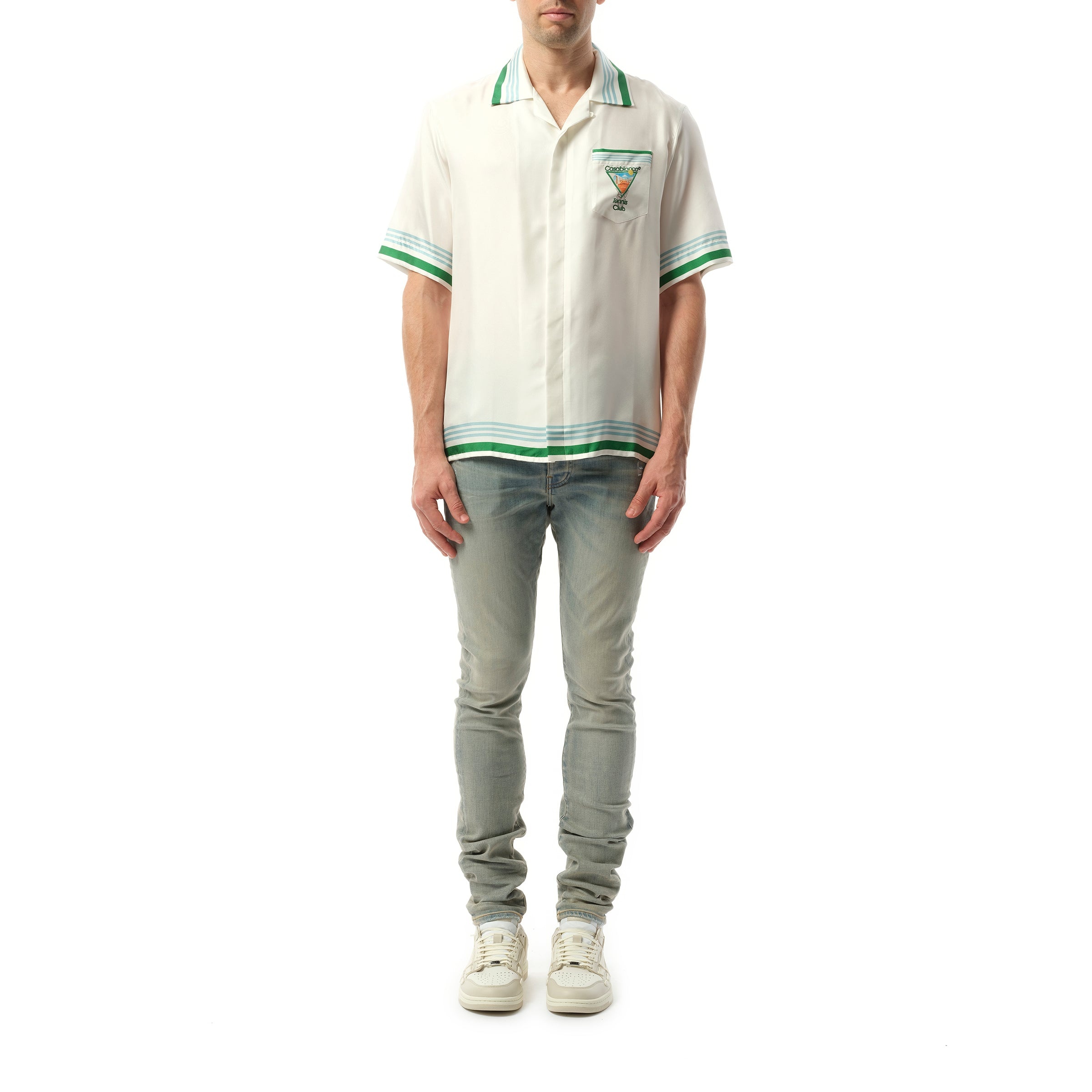 Metaphysical Tennis Icon Cuban Collar Shirt in White/Green - 4