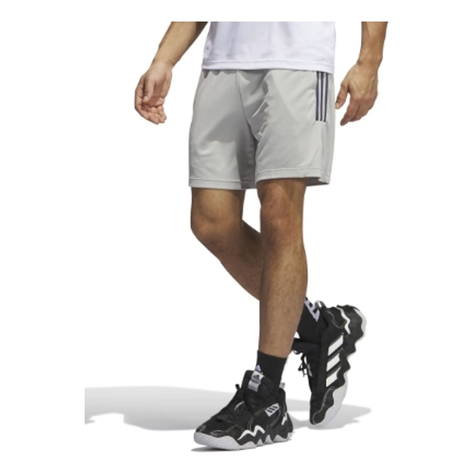 adidas Legends 3 Stripe Basketball Shorts 'Grey Black' IL2304 - 2