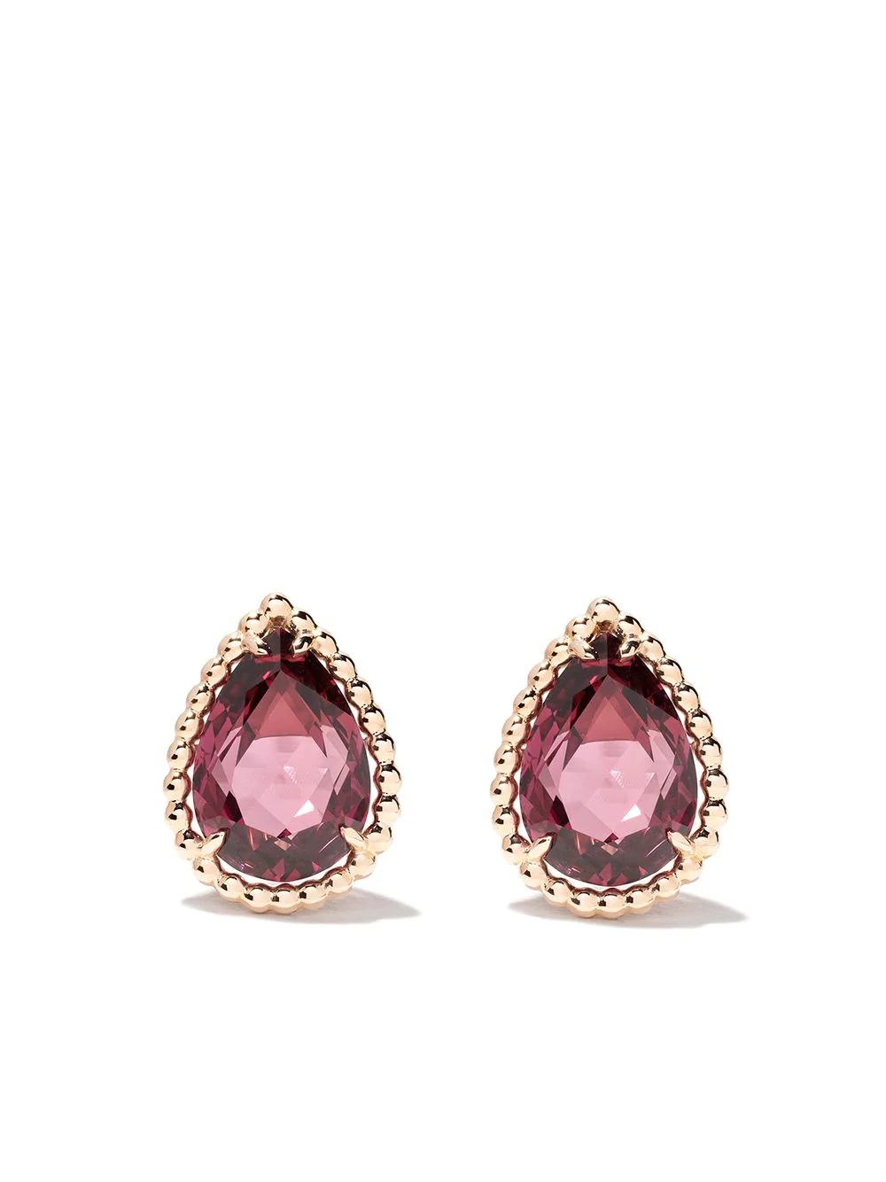 18kt rose gold Serpent Bohème  rhodolite S motif teardrop stud earrings - 1