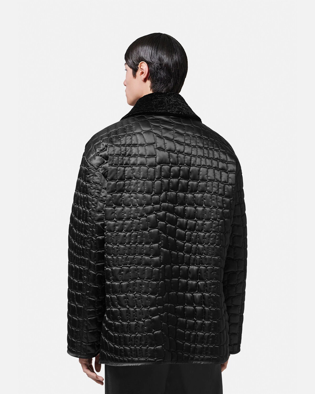 Croc-Effect Quilted Blouson Jacket - 4