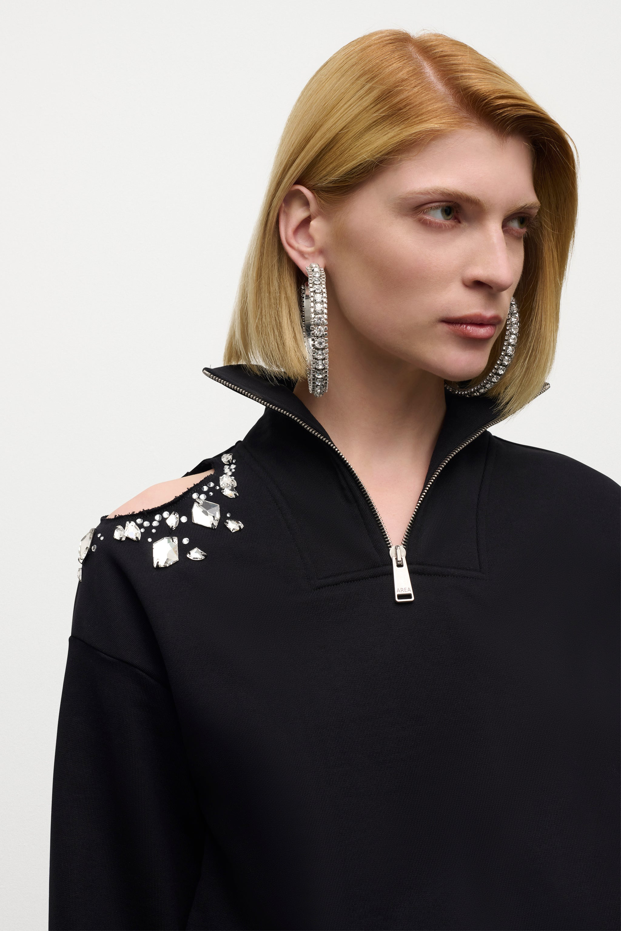 CRYSTAL CLUSTER CUTOUT QUARTER ZIP SWEATSHIRT - 5