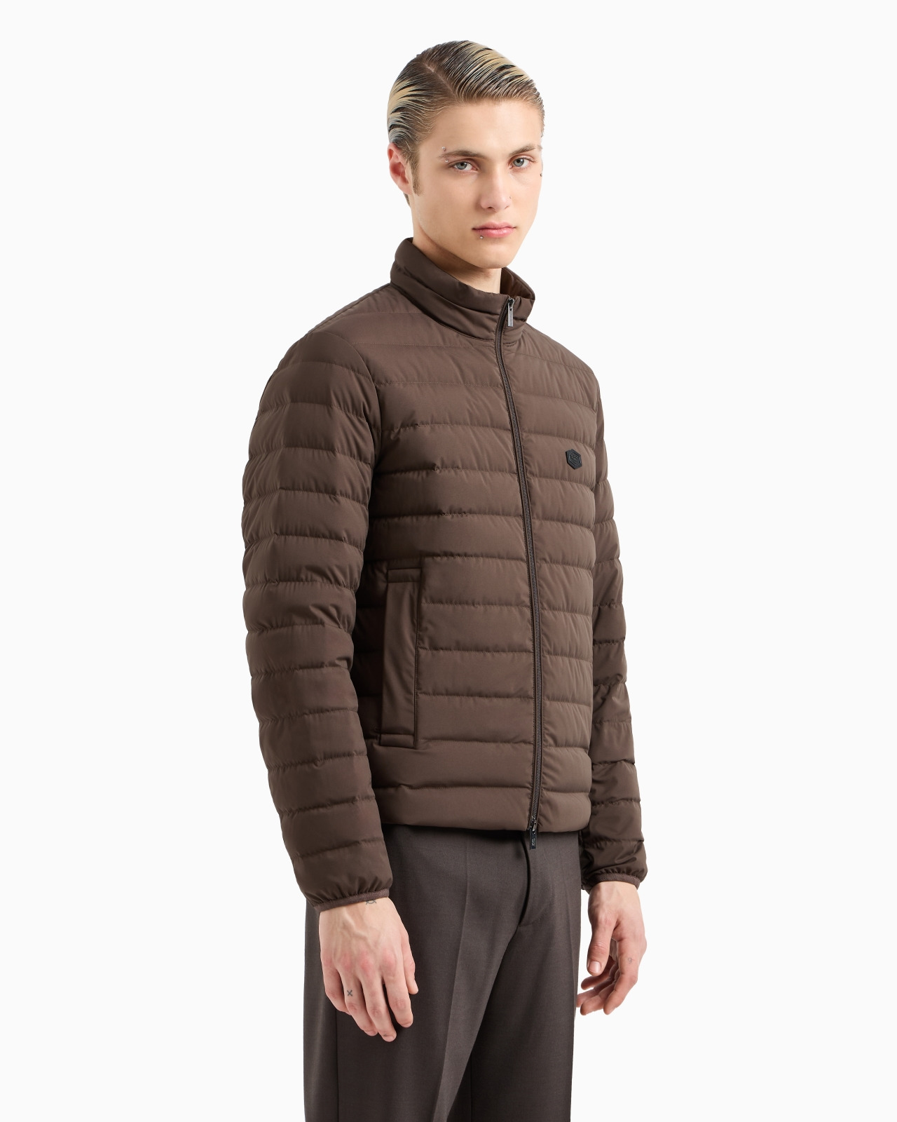 Quilted nylon full-zip down jacket with eagle logo patch - 2