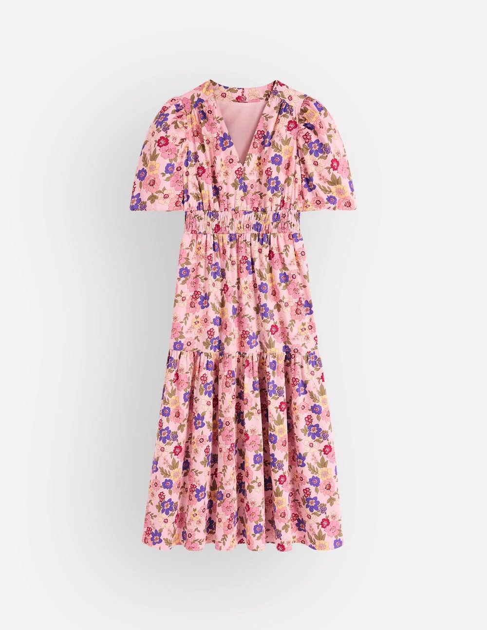 Irene Puff Sleeve Cotton Dress-Pink, Blossomy Garden - 1