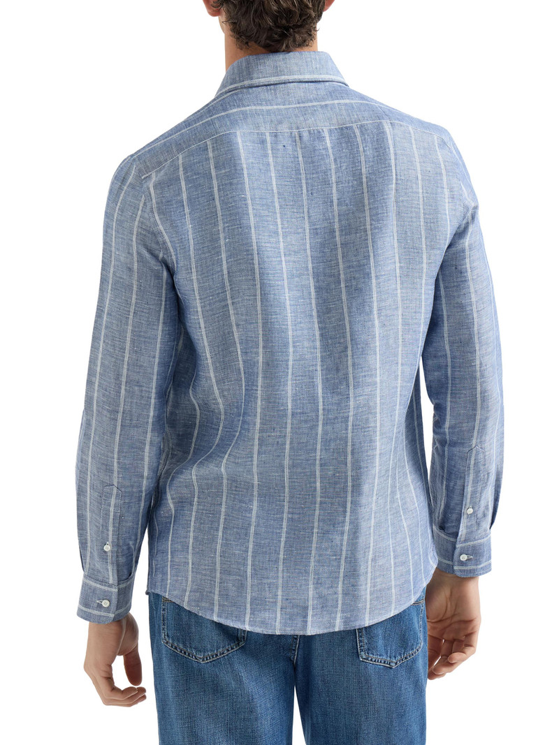 Men's Linen Denim Effect Twill Easy Fit Shirt with Spread Collar - Denim 3