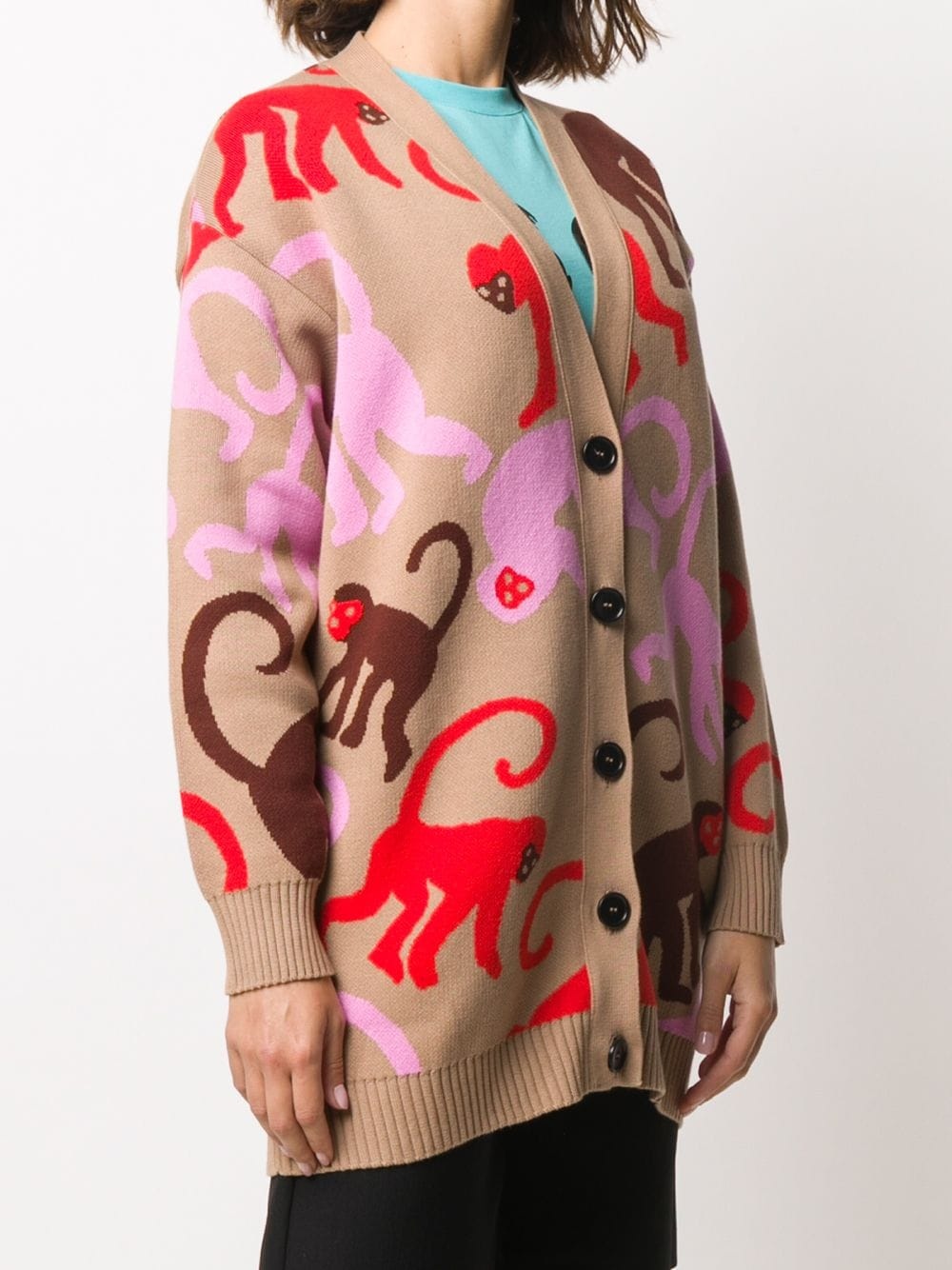 monkey intarsia oversized cardigan - 3