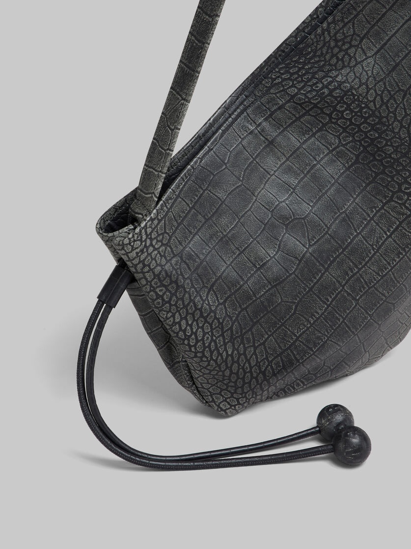 SMALL BLACK CROCODILE PRINT HOBO BAG - 5