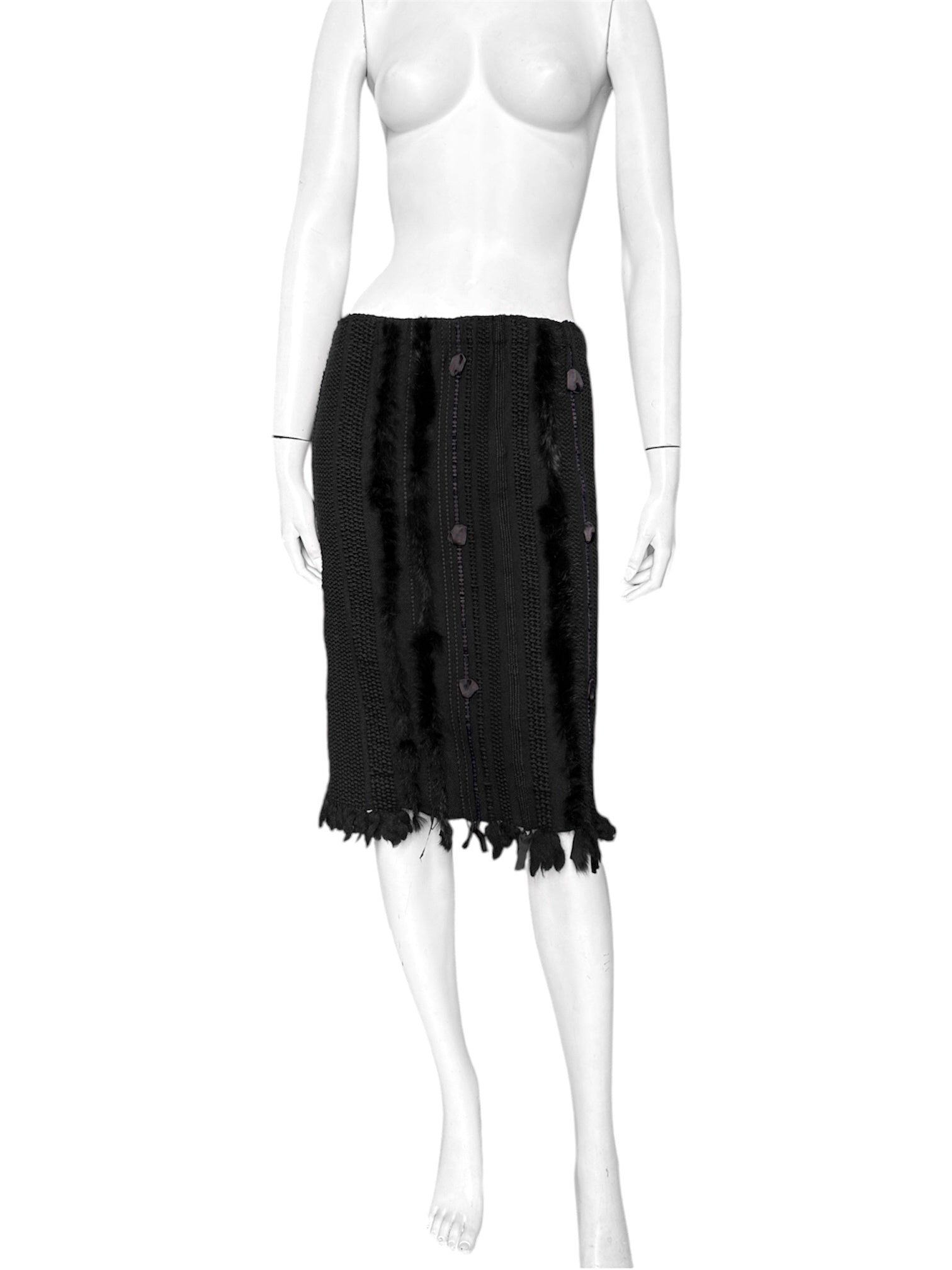 Gucci Fall 2002 Tom Ford Ribbon Wool Fur Midi Dress 42 - 4