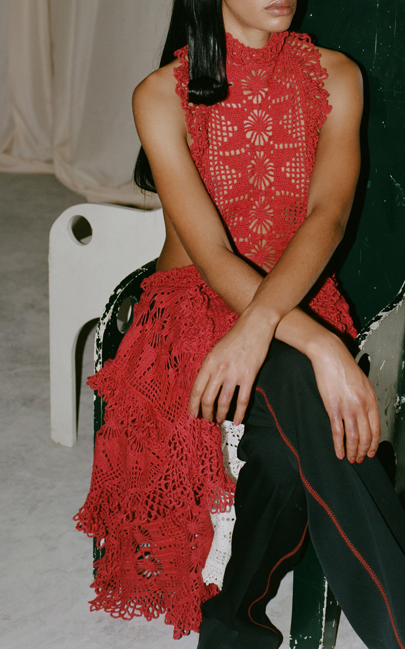 Spade Crocheted Merino Wool Midi Dress fuchsia 3