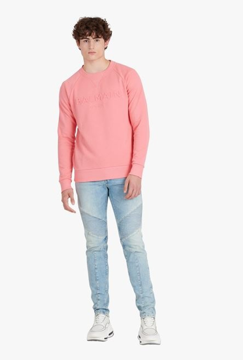 Balmain Salmon pink cotton sweatshirt with embossed Balmain logo outlook