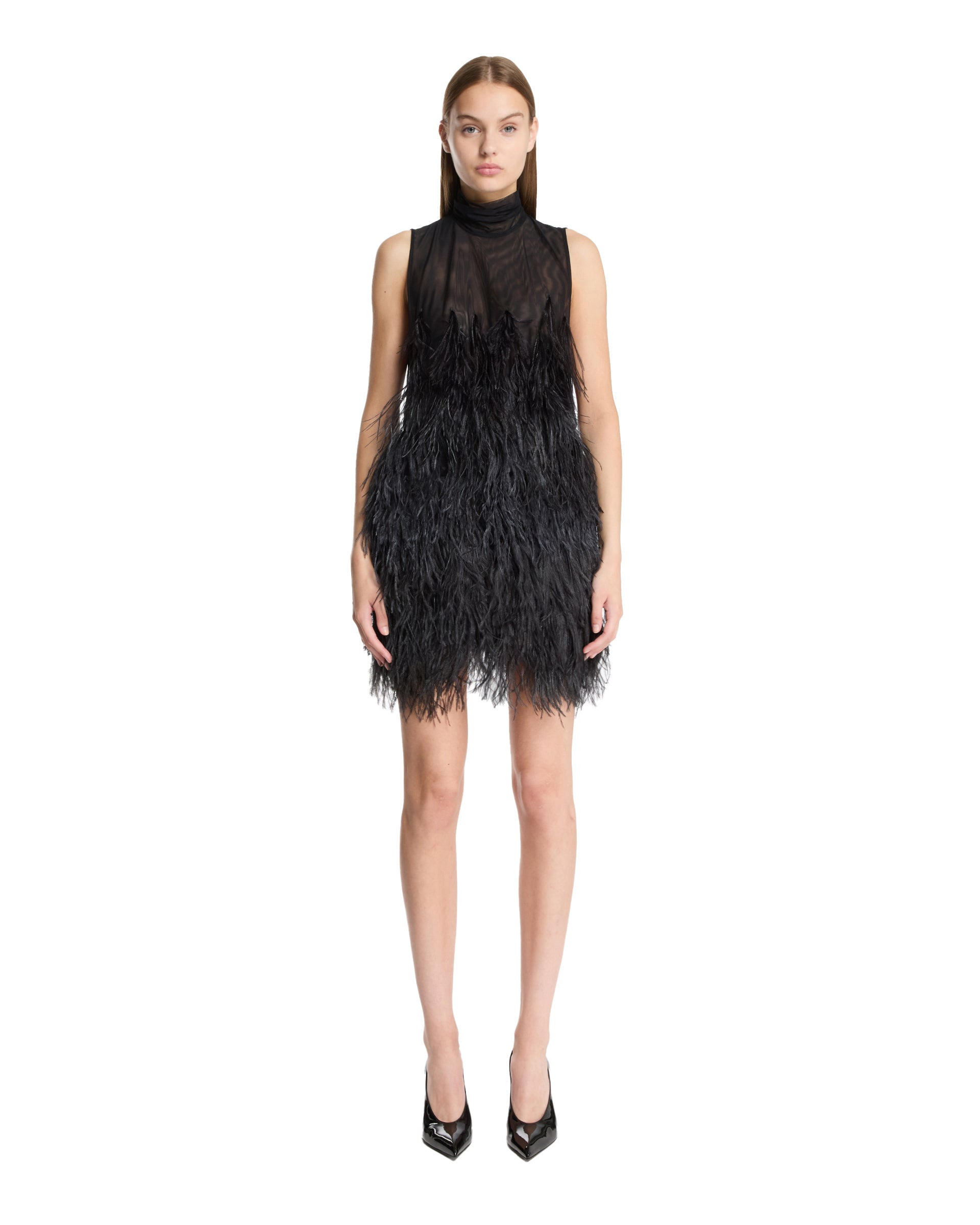 Black Feather Mini Dress - 1