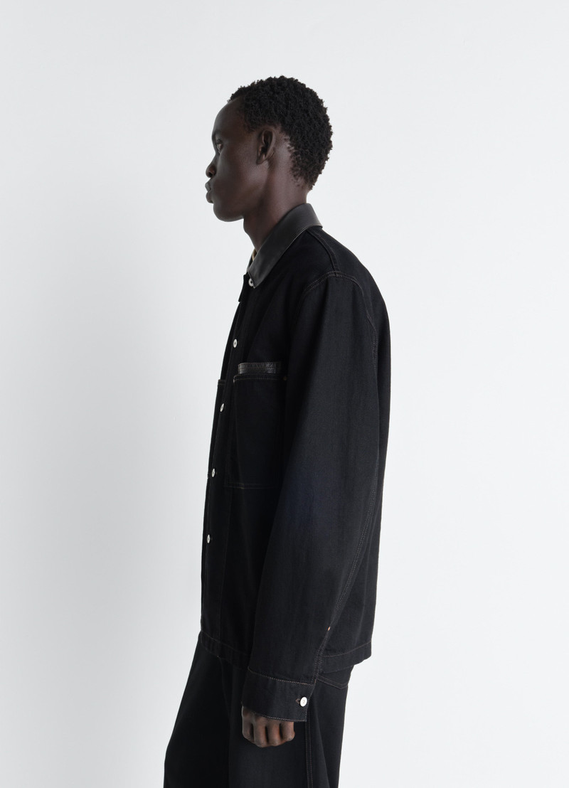 WORKWEAR OVERSHIRT WITH LEATHER COLLAR IN DENIM 4