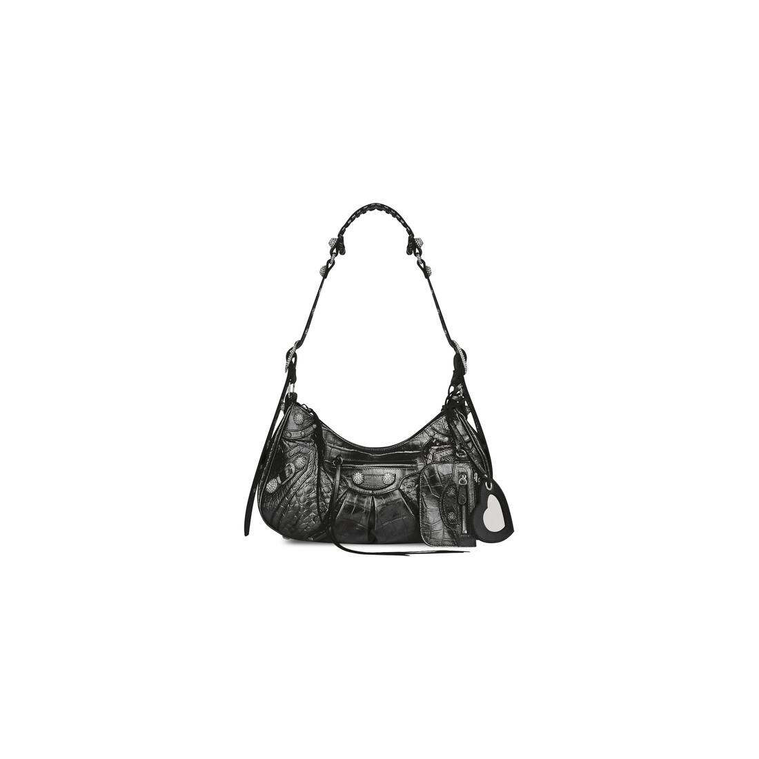 Women's Le Cagole Small Shoulder Bag Metallized Crocodile Embossed With Rhinestones in Grey - 1