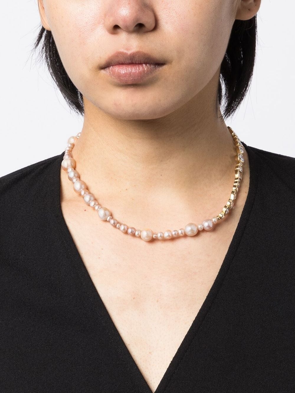 pearl and zirconia chain necklace - 2