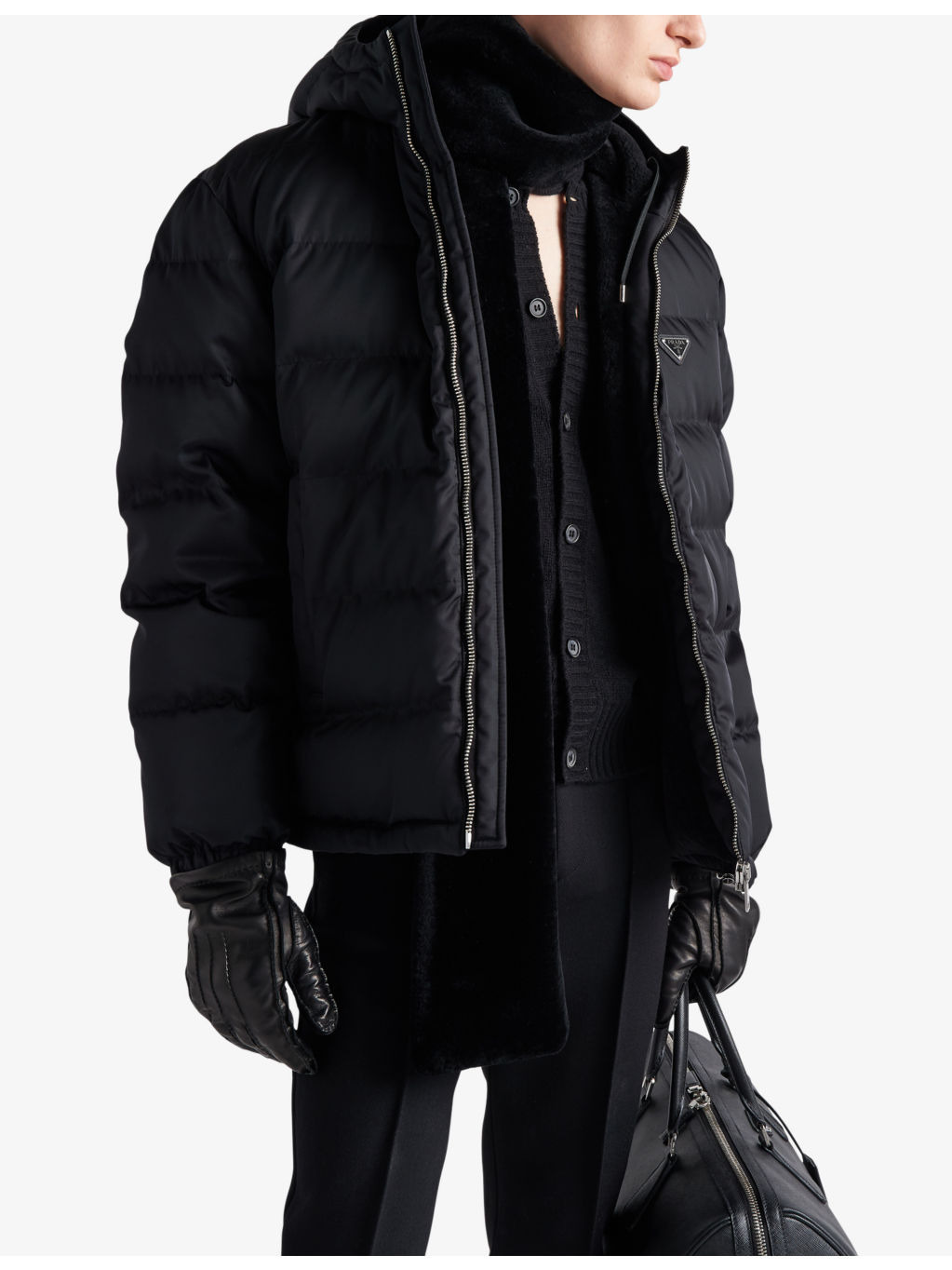 Re-Nylon logo plaque recycled nylon down jacket - 3
