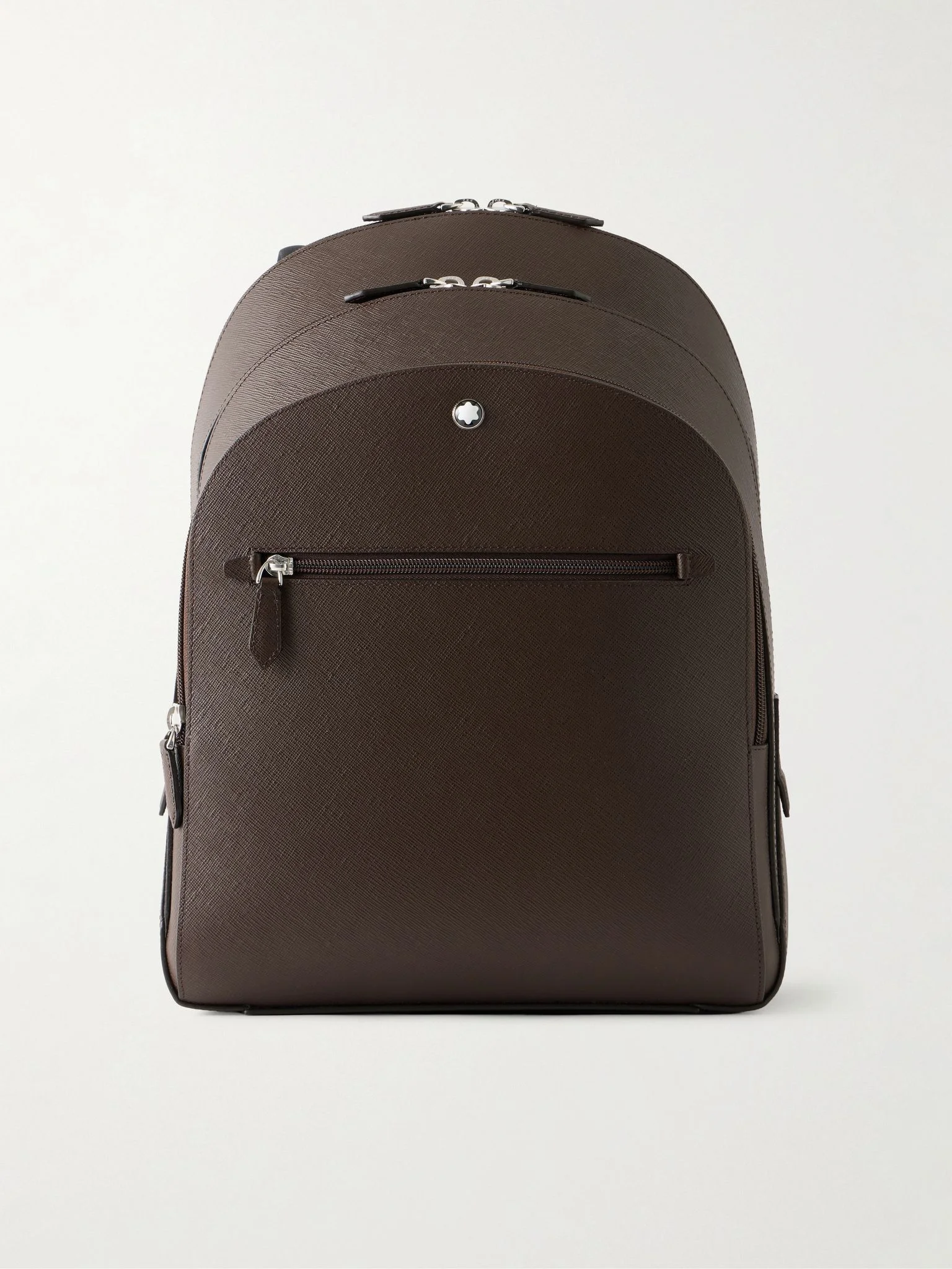 Logo-Appliquéd Textured-Leather Backpack Brown - 1