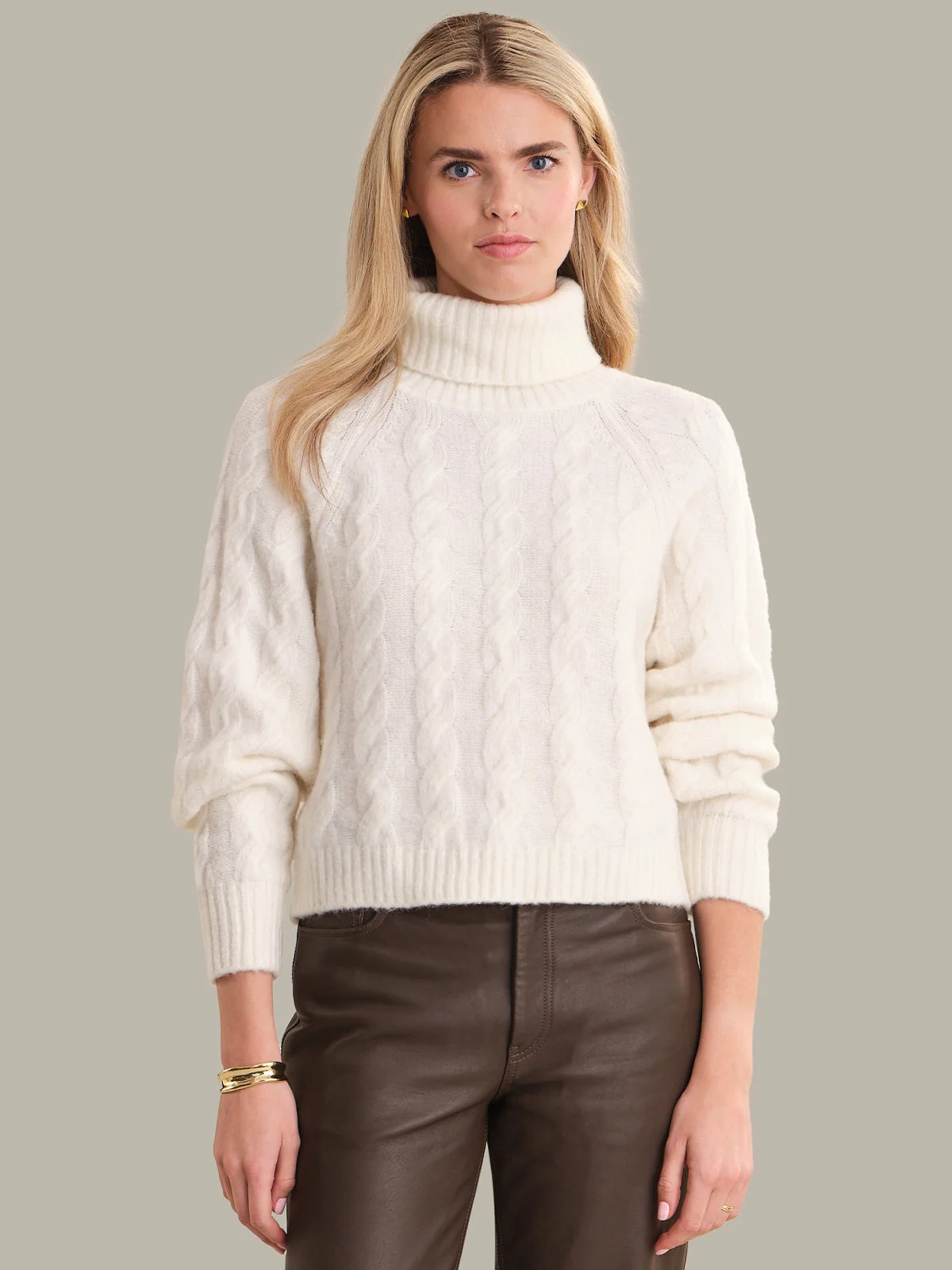 Pearl: Alpaca Cable Knit Turtleneck Sweater - 1