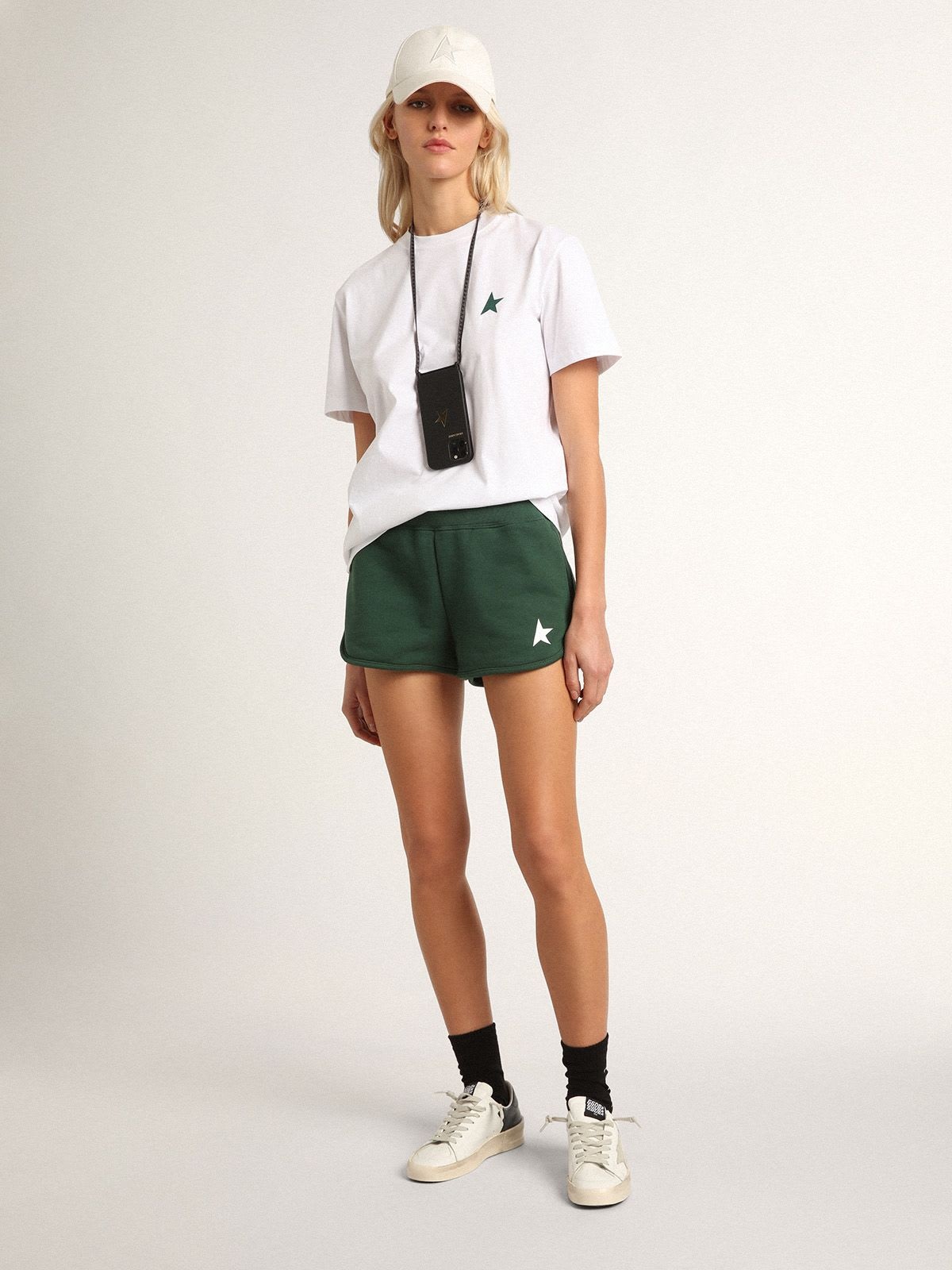 Women's white T-shirt with green star on the front - 3