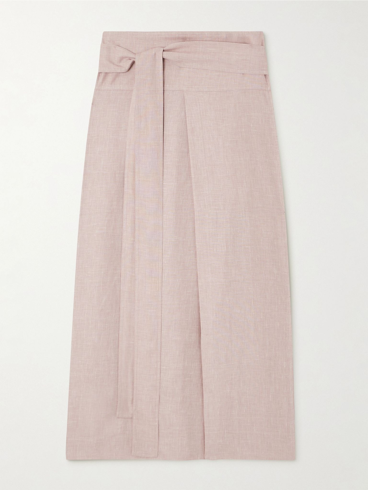 Belted linen, wool and silk-blend midi skirt Pink - 1