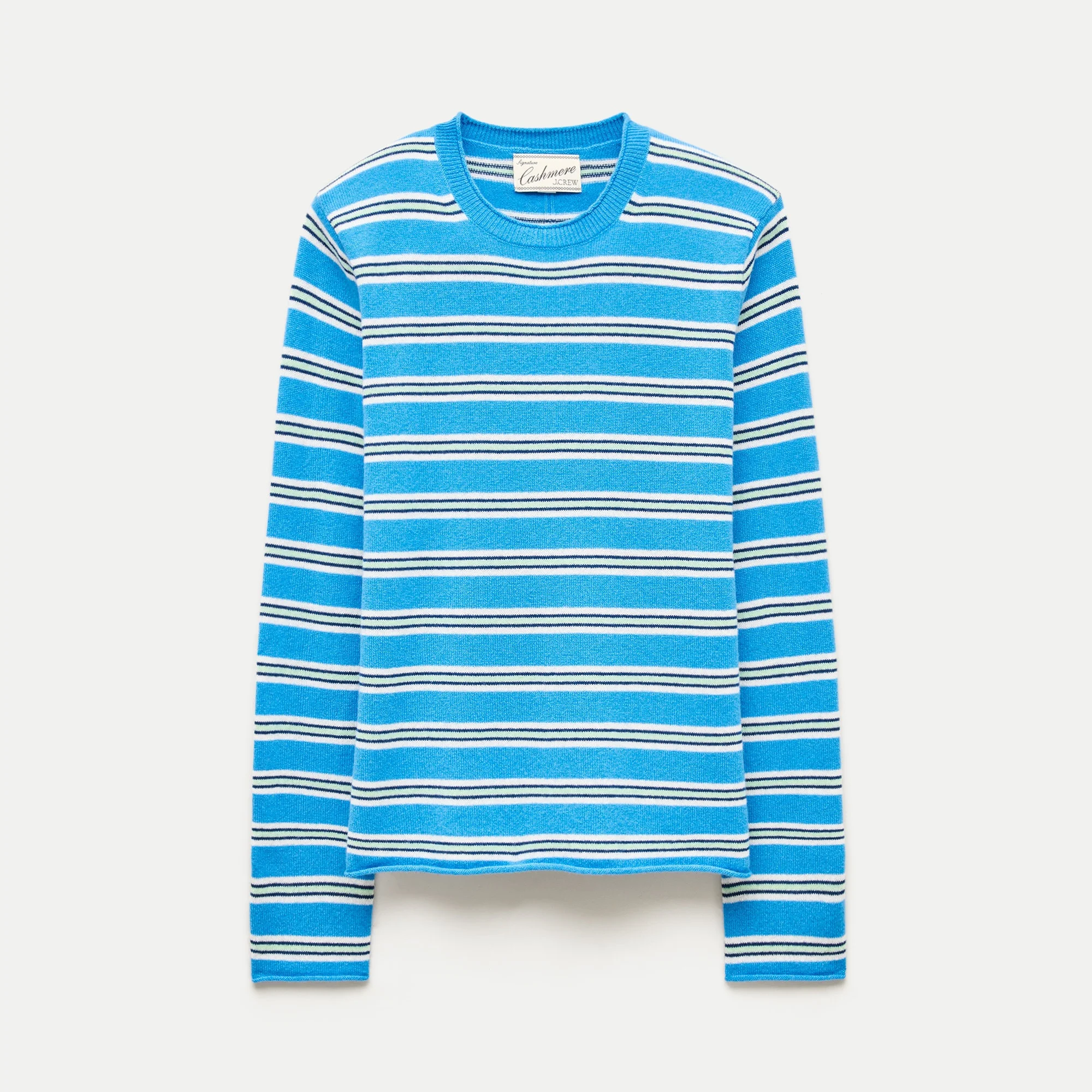 Rolled cashmere long-sleeve sweater in stripe - 1