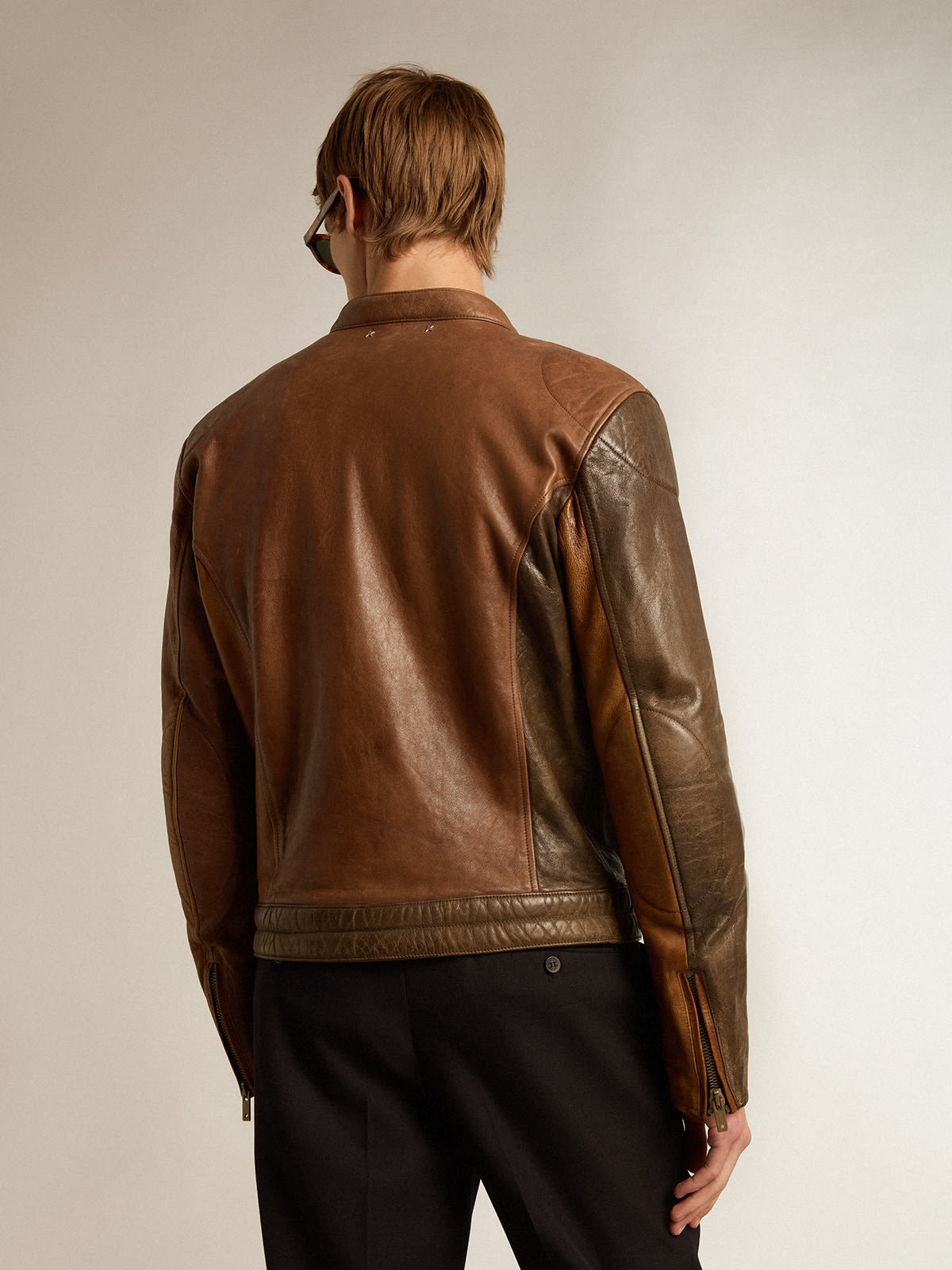 Biker-inspired brown nappa leather jacket - 4
