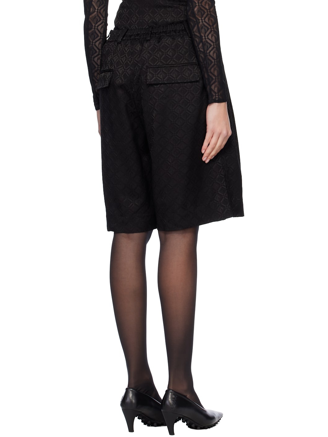 Black Moon Diamond Jacquard Tailoring Shorts - 3