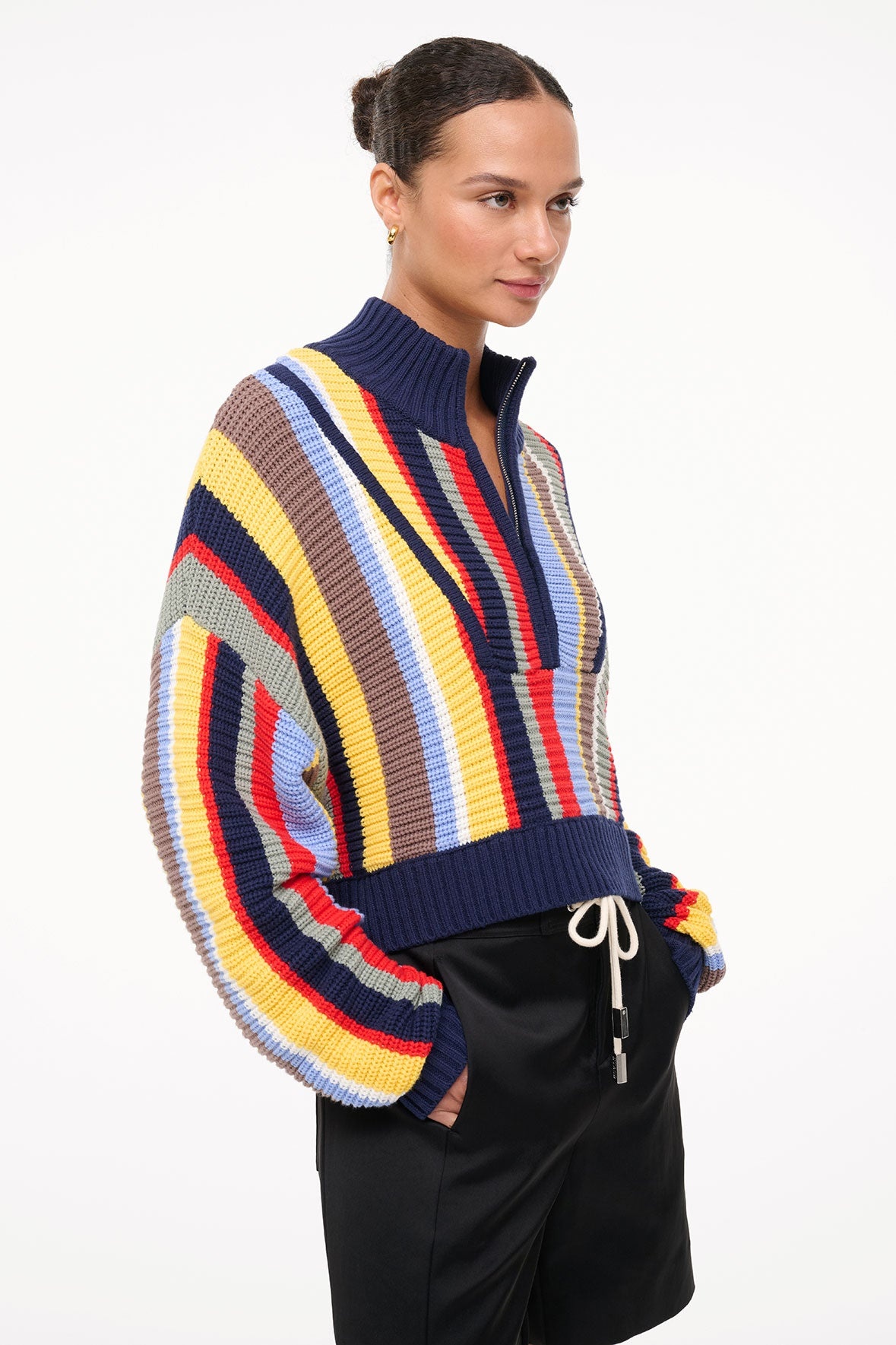 STAUD CROPPED HAMPTON SWEATER MARKET STRIPE - 2