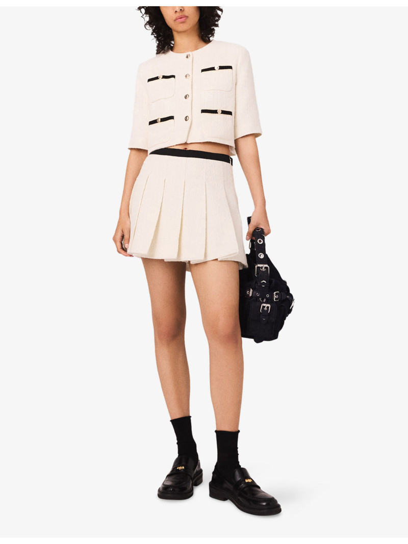 maje Contrast-Trim Pleated Lurex Tweed Skort outlook