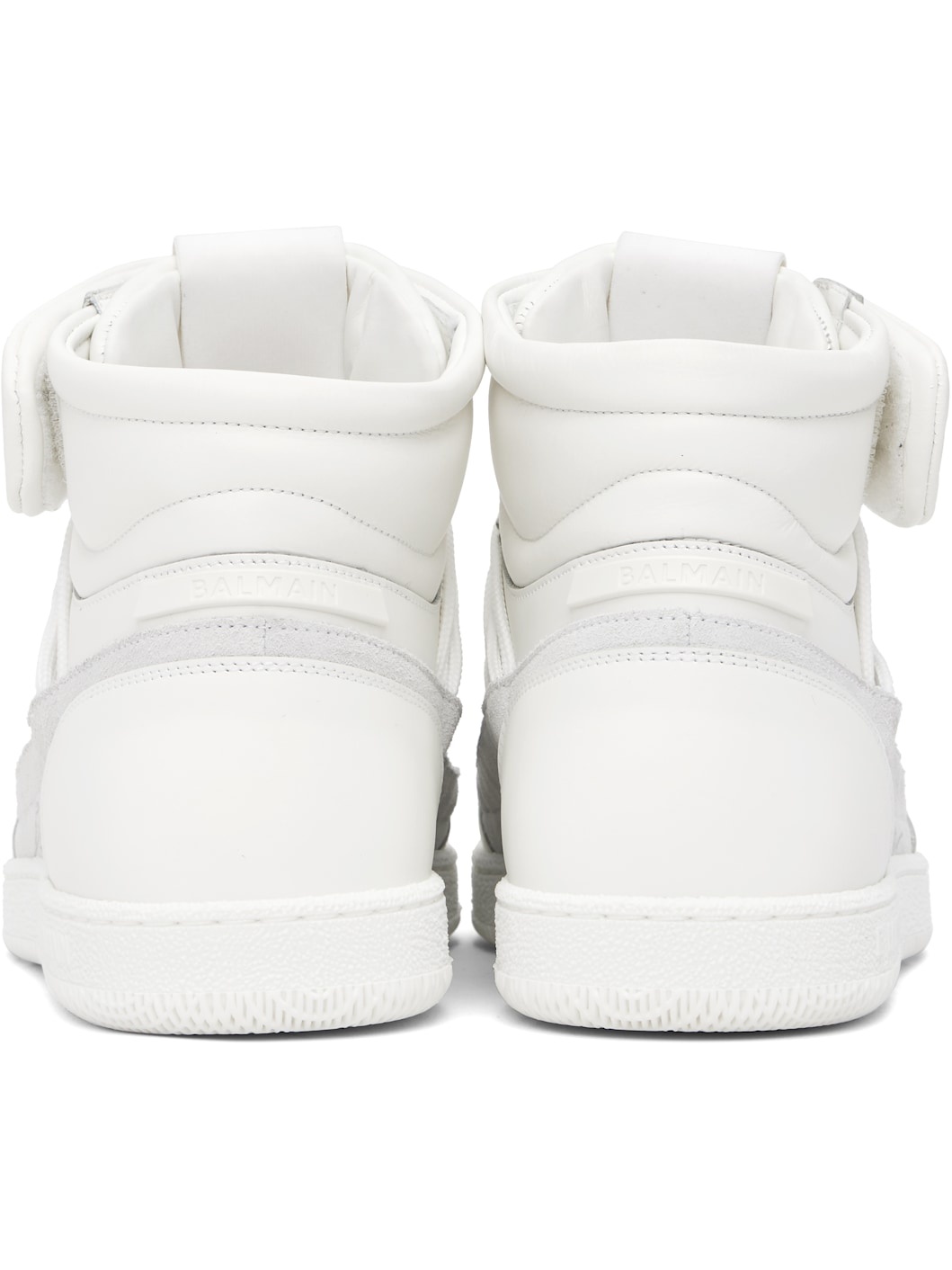 White Leather 'Balmain Swan' Mid-Top Lace-Up Sneakers - 2
