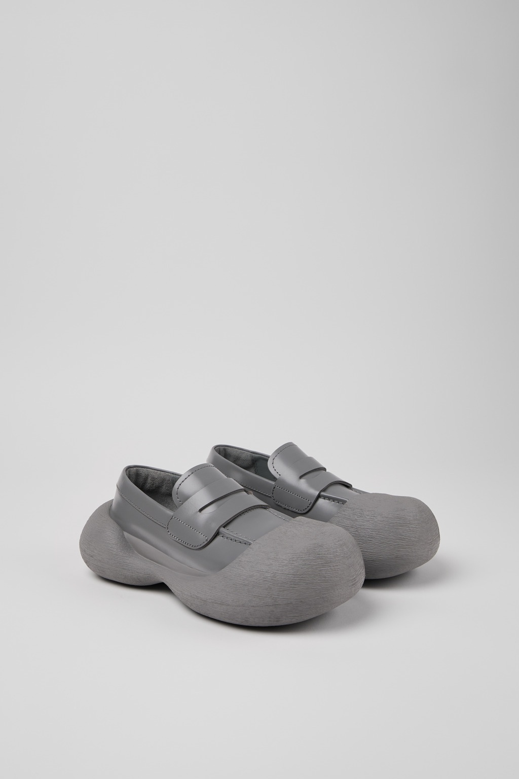 Gray Leather Loafers - 2
