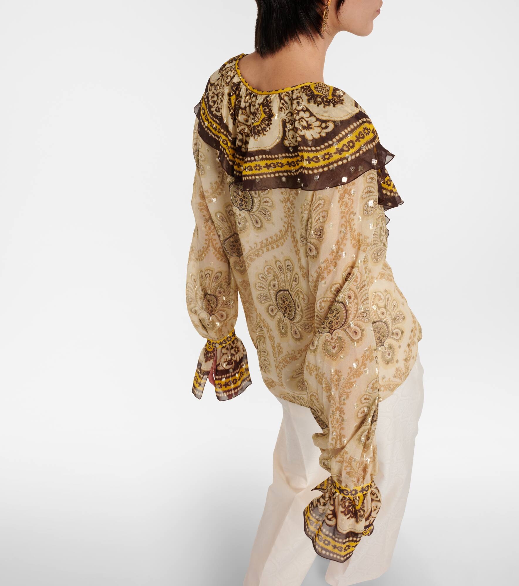 Ruffled paisley silk-blend blouse - 6