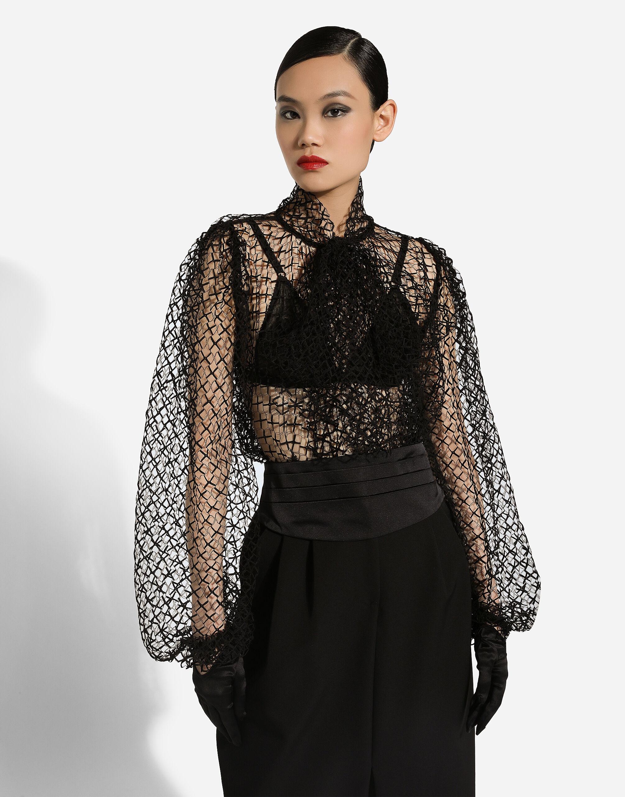 Mesh pussy-bow blouse - 6