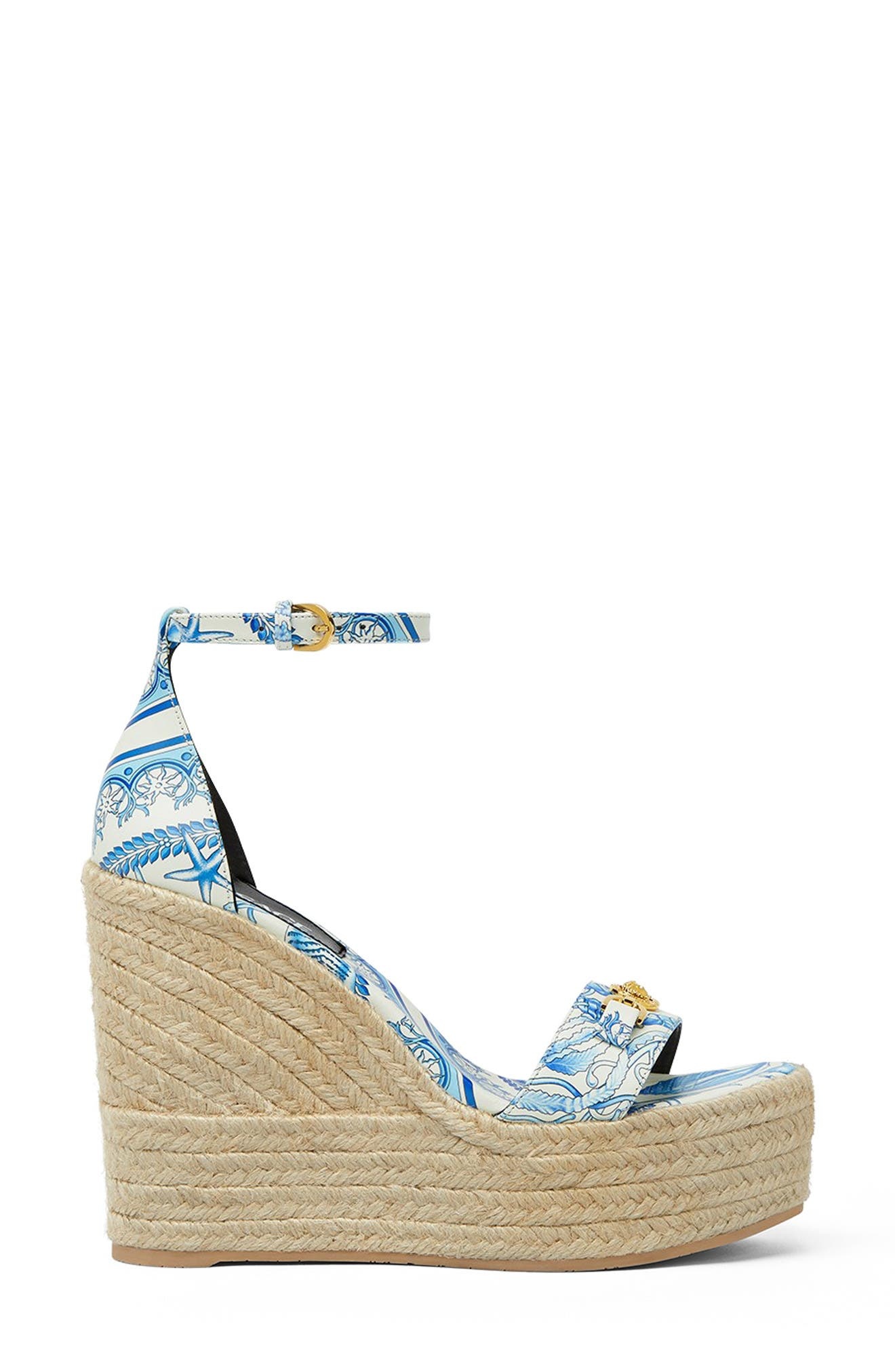 Versace Medusa Espadrille Wedge Sandal in Eggshell Blue Gold at Nordstrom - 2