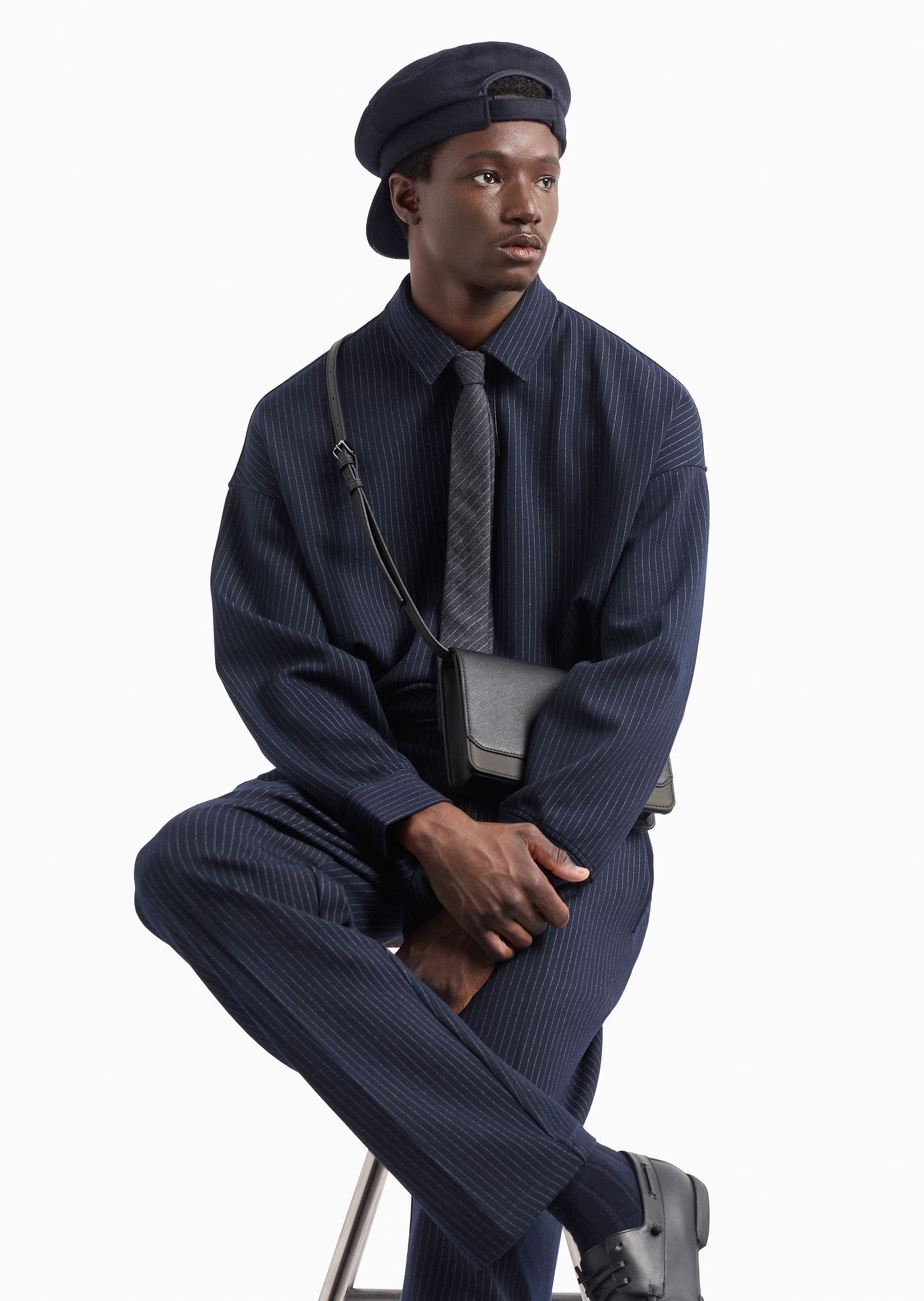 Pinstripe viscose-blend jersey sweatshirt with polo-shirt collar - 6