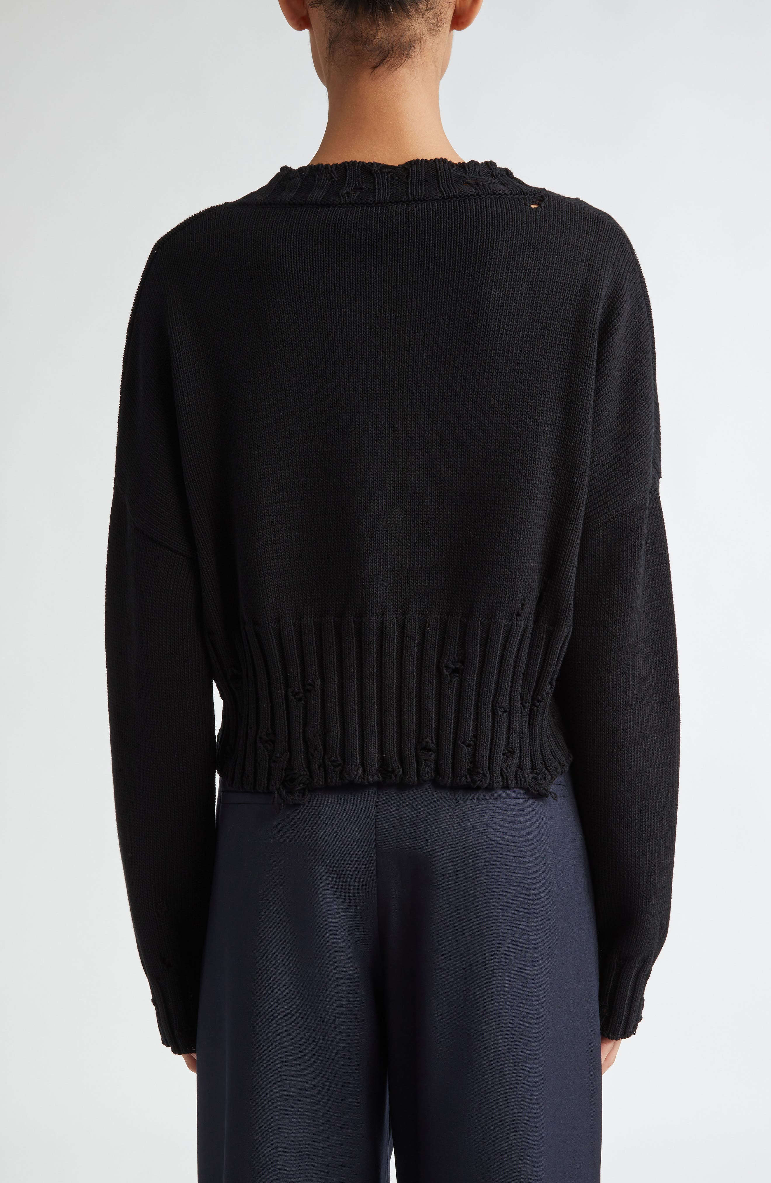 Distressed Cotton Crop Sweater - 2