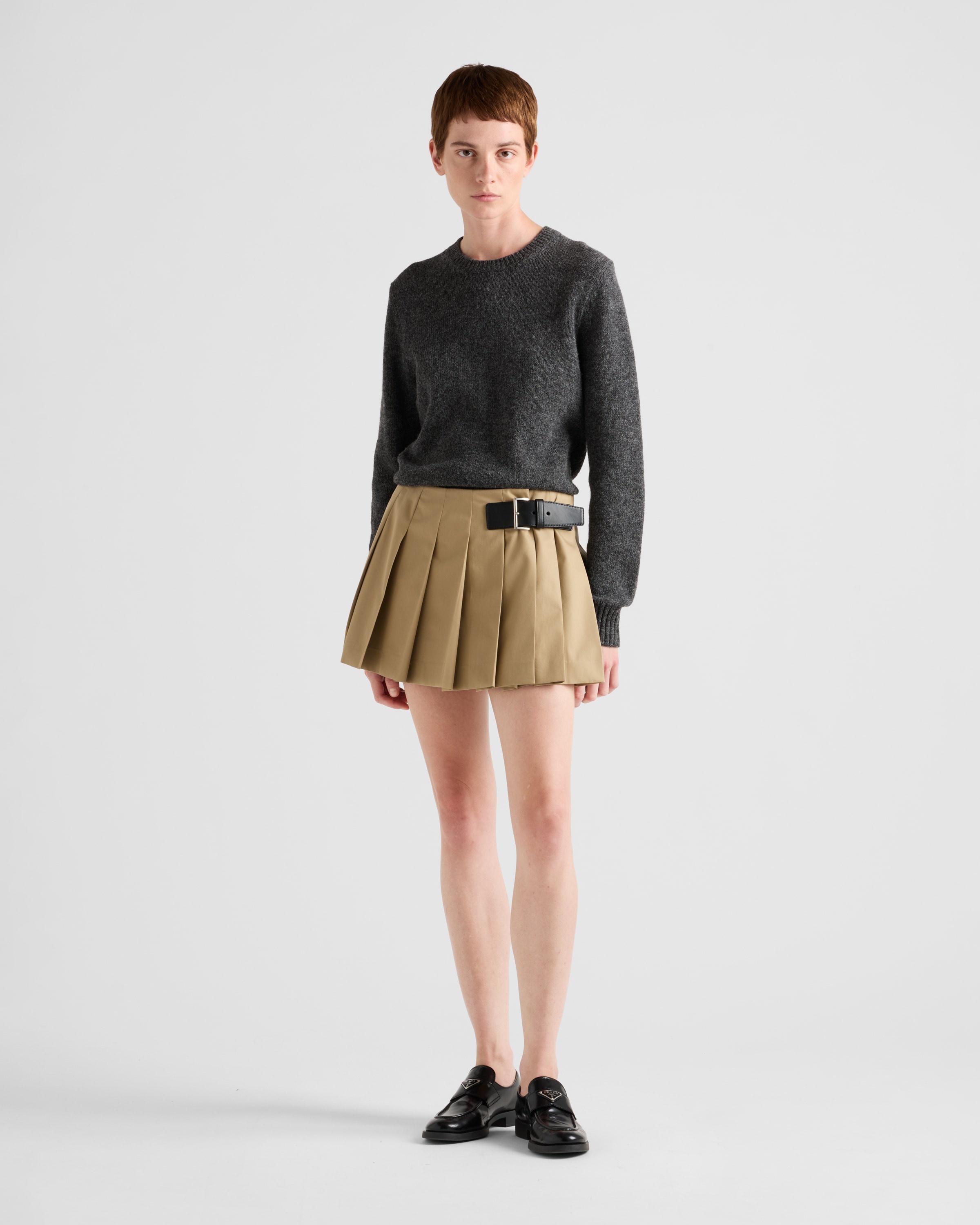 Twill miniskirt with leather belt - 2