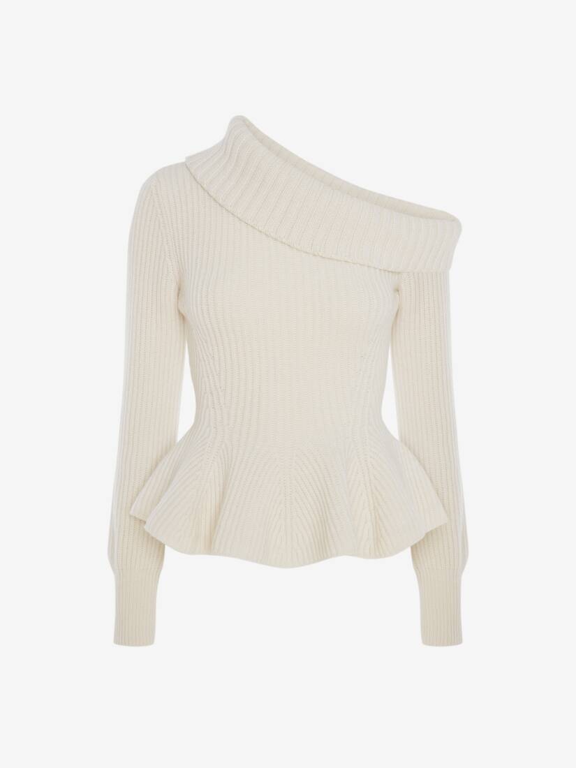 One-shoulder Peplum Jumper in Ivory - 1