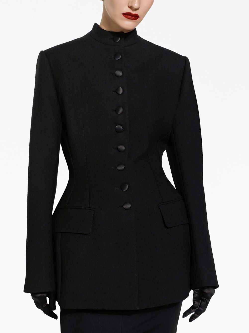 band-collar single-breasted blazer - 5