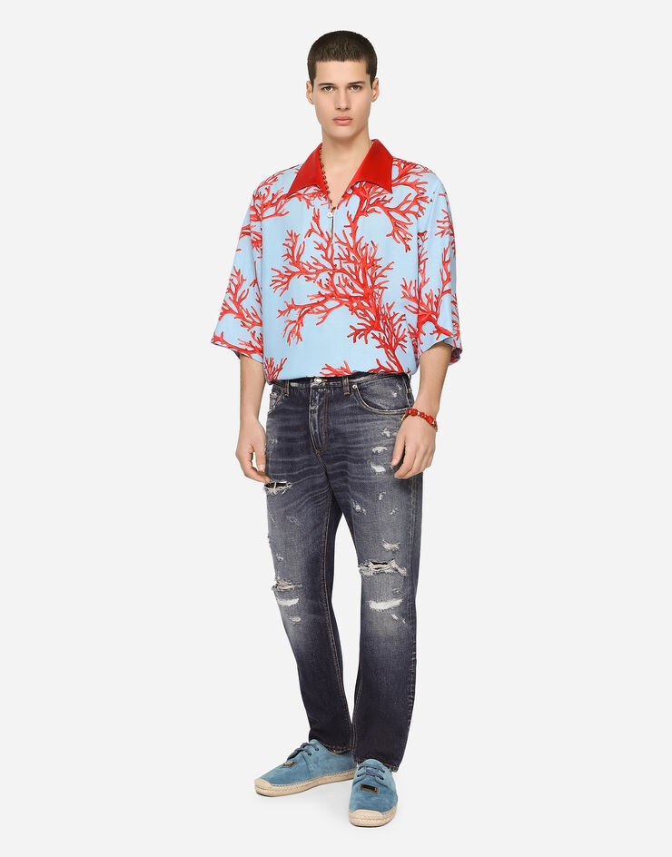 Coral-print Hawaiian shirt - 3