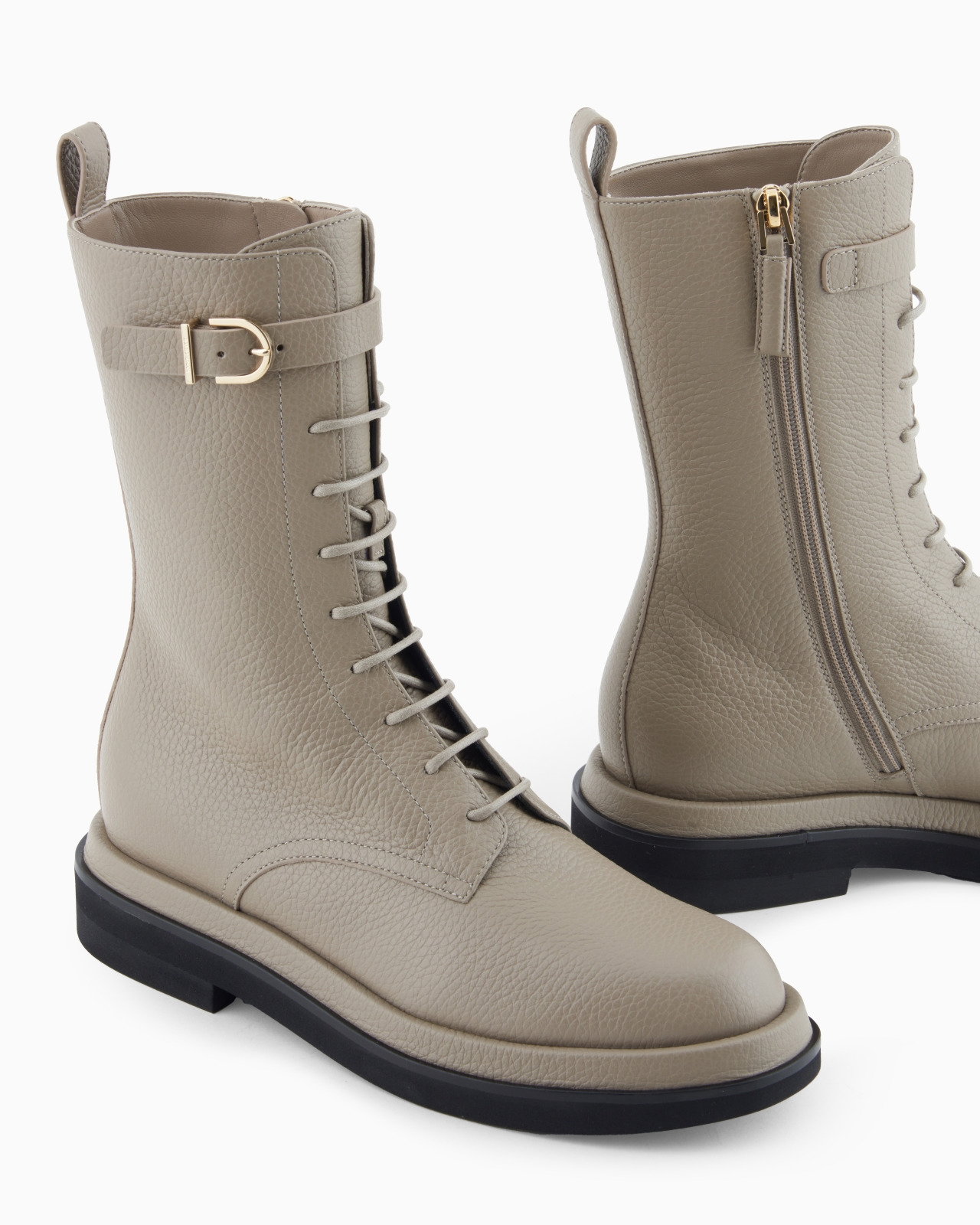 PEBBLED LEATHER COMBAT BOOTS - 4