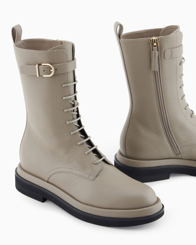 GIORGIO ARMANI PEBBLED LEATHER COMBAT BOOTS outlook