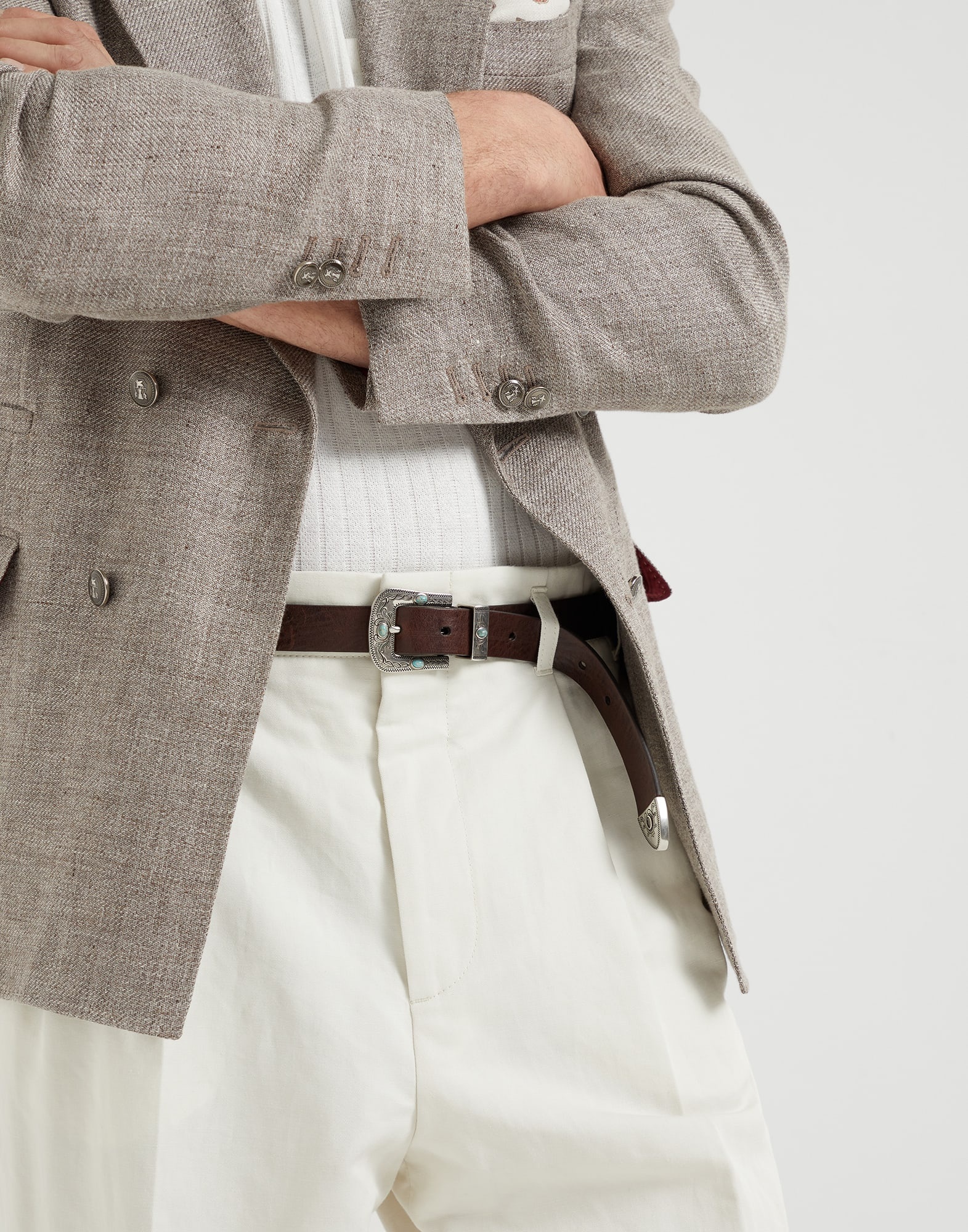 Cotton and linen gabardine tailor fit trousers with double pleats - 3