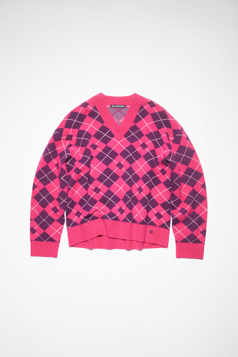 Argyle jacquard wool jumper - Bright pink/mid purple 1