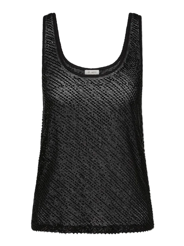 Glass Beaded Mesh Top in Jet Black - 1